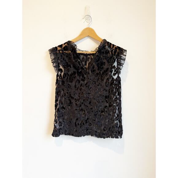 J. Crew Burnout Velvet Ruffle Shell blouse Black Size 2 - Picture 4 of 6